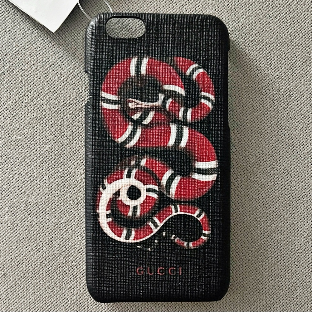 Gucci Serpent Print Phone Case in Black/Red, New in Box